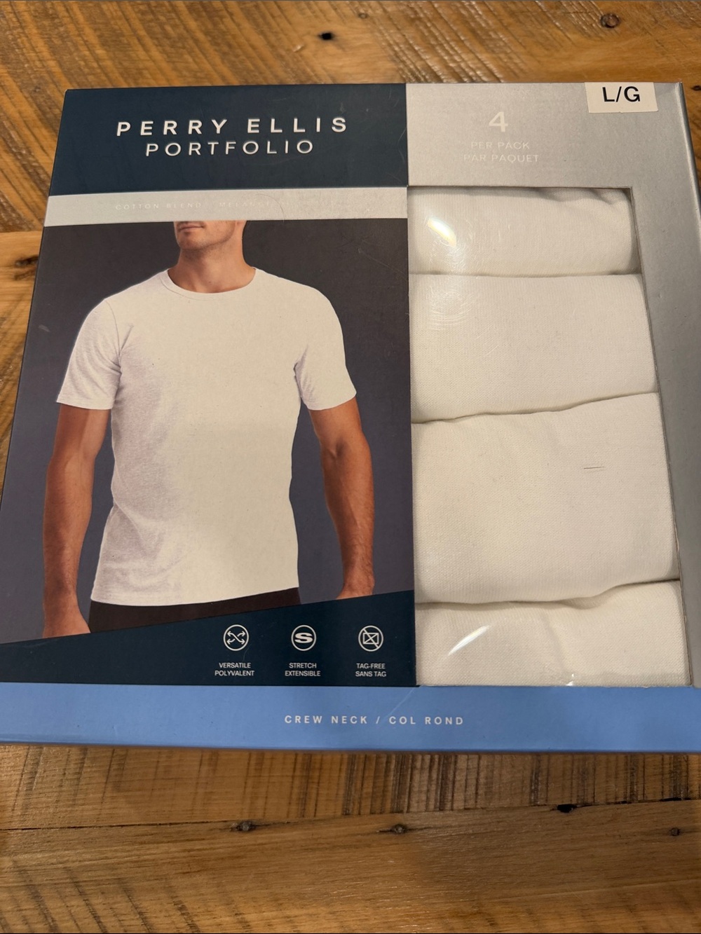 Perry Ellis Men's White Crew Neck Undershirts - 4 Pack